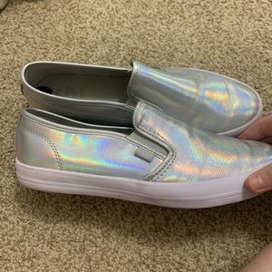 Iridescent slip on shoes